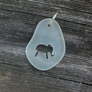 Carved Elephant Sea Glass Necklace Pale Aqua